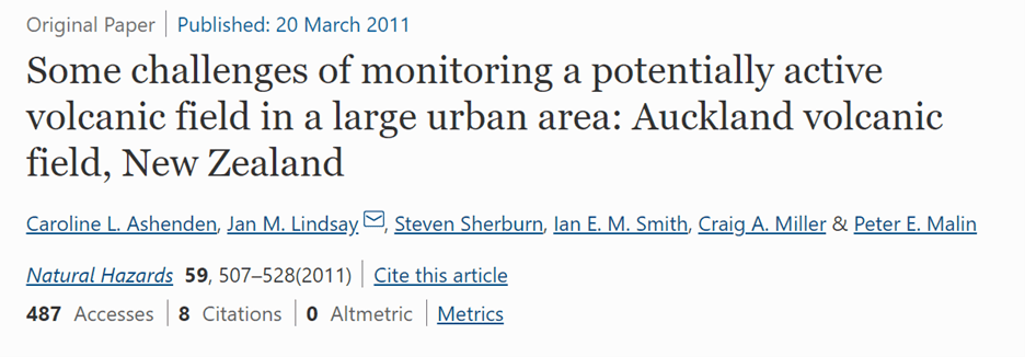 Some challenges of monitoring a potentially active volcanic field in a large urban area: Auckland volcanic field, New Zealand. Cover