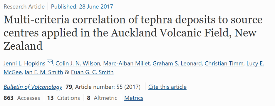 Multi-criteria correlation of tephra deposits to source centres applied in the Auckland Volcanic Field, New Zealand. Cover