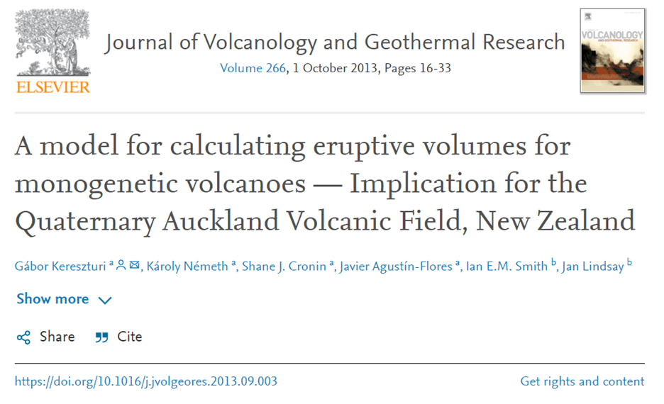 A model for calculating eruptive volumes for monogenetic volcanoes — Implication for the Quaternary Auckland Volcanic Field, New Zealand. Cover