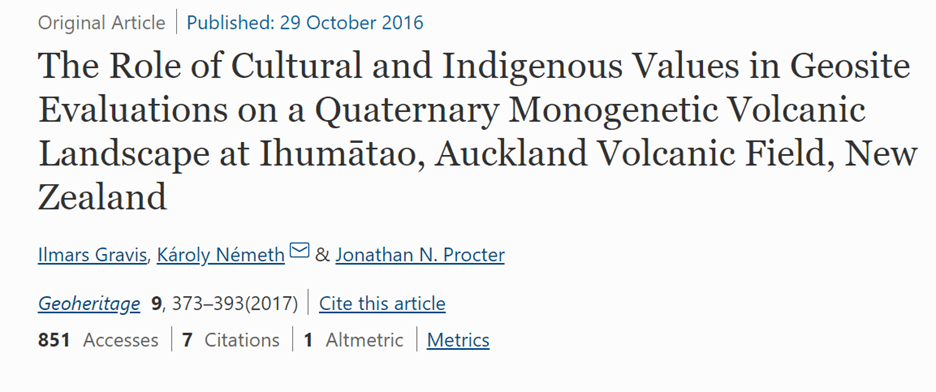 The Role of Cultural and Indigenous Values in Geosite Evaluations on a Quaternary Monogenetic Volcanic Landscape at Ihumātao, Auckland Volcanic Field, New Zealand. Cover