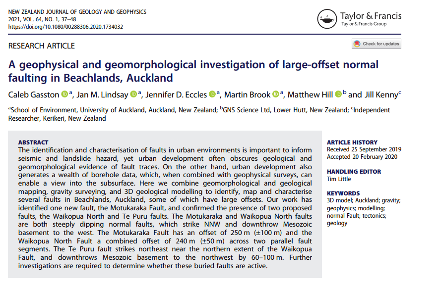 A geophysical and geomorphological investigation of large-offset normal faulting in Beachlands, Auckland Cover