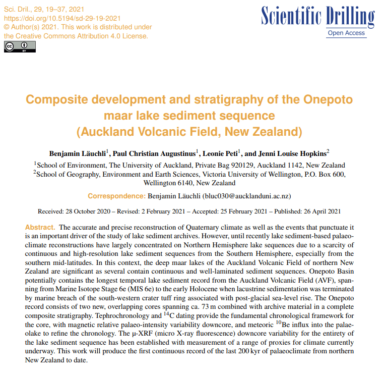 Composite development and stratigraphy of the Onepoto maar lake sediment sequence (Auckland Volcanic Field, New Zealand) Cover